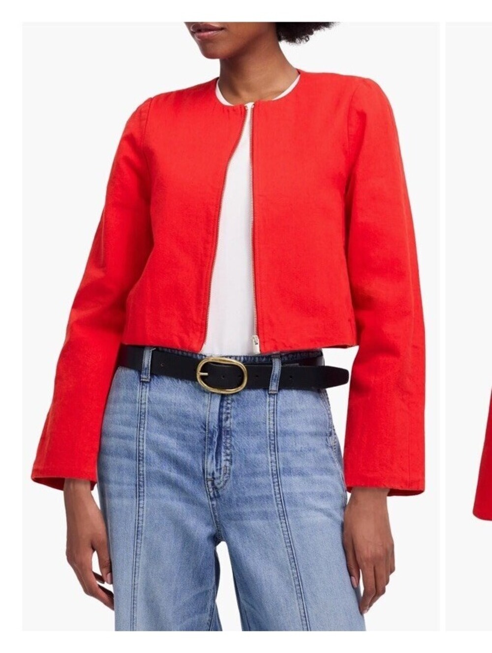 Madewell Red Cotton & Line Blend Collarless Zip Blazer Jacket Medium $128